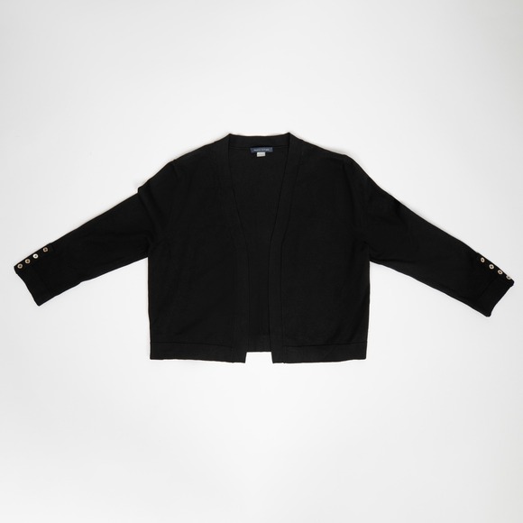 Tommy Hilfiger Black Open Front Cardigan Sweater Gold Button Detail‎ Size Large - Picture 9 of 12